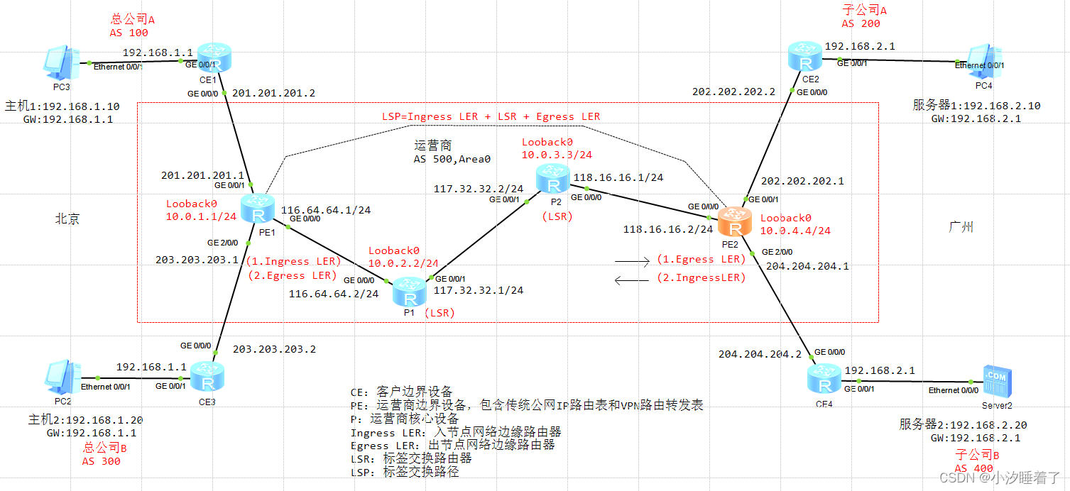 MPLS BGP VPN配置实战指南,网络拓扑图,mpls bgp vpn配置实例,VPN的,VPN网络,第1张